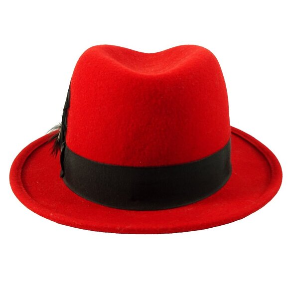 Vintage Biltmore Red Wool Felt Fedora Feather Classic Dress Hat 7 3/8 59 - Picture 5 of 12
